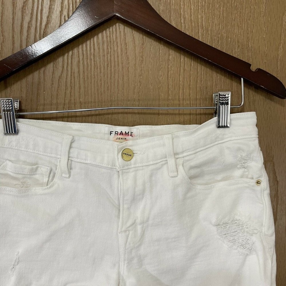 FRAME Denim Le Cutoff Denim Jean Distressed Shorts White Size 26 - Picture 3 of 6